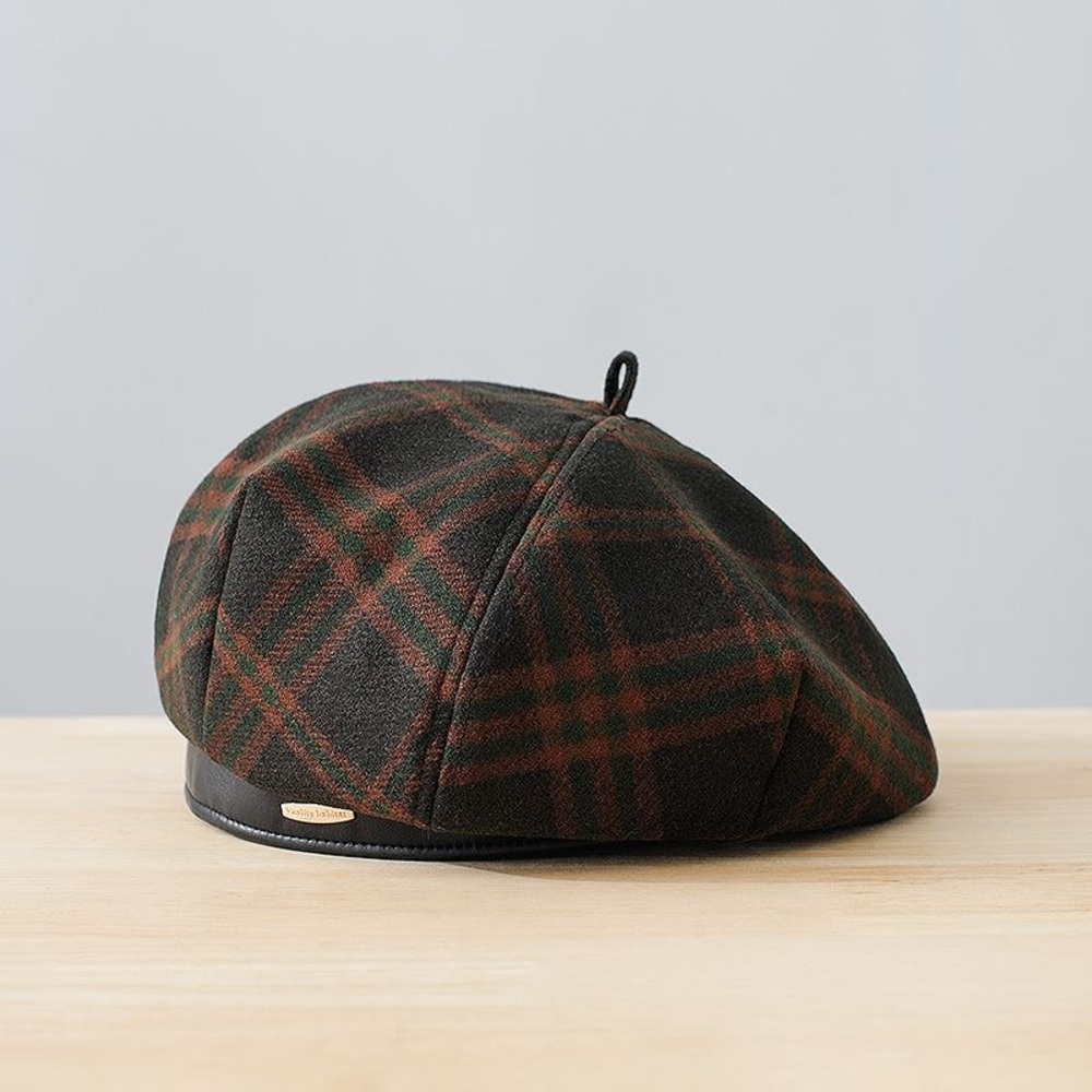 Plaid Brown Beret Hat